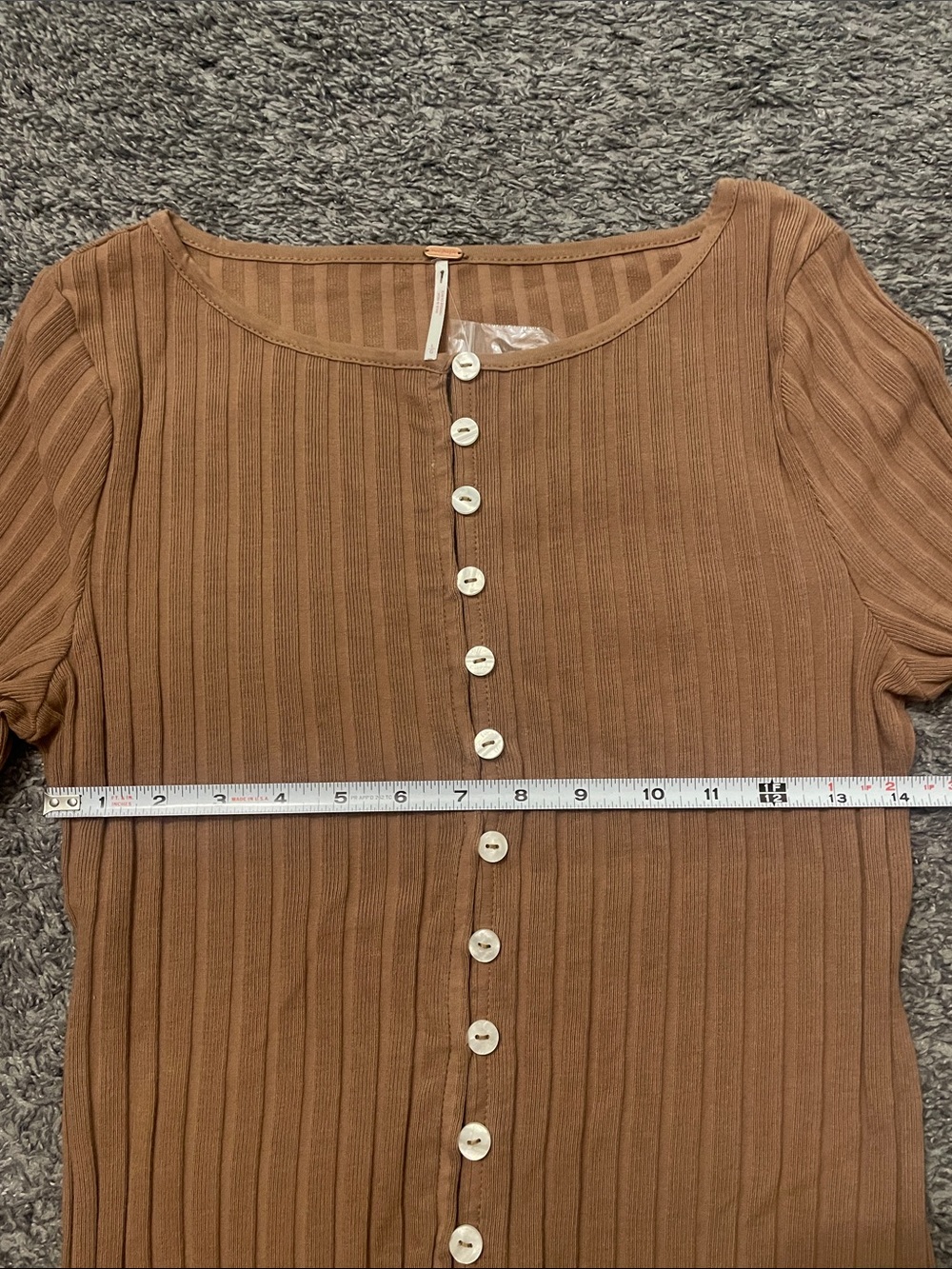 *New* Free People Chestnut Ribbed Button-Front Long Sleeve Top - Picture 2 of 9